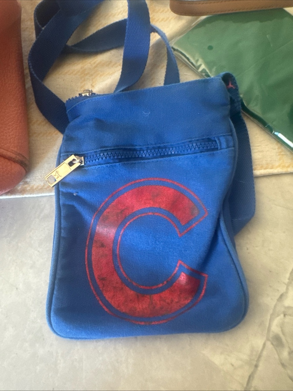 PINK Victoria's Secret Blue Canvas Crossbody with Red CHICAGO CUBS Accent
